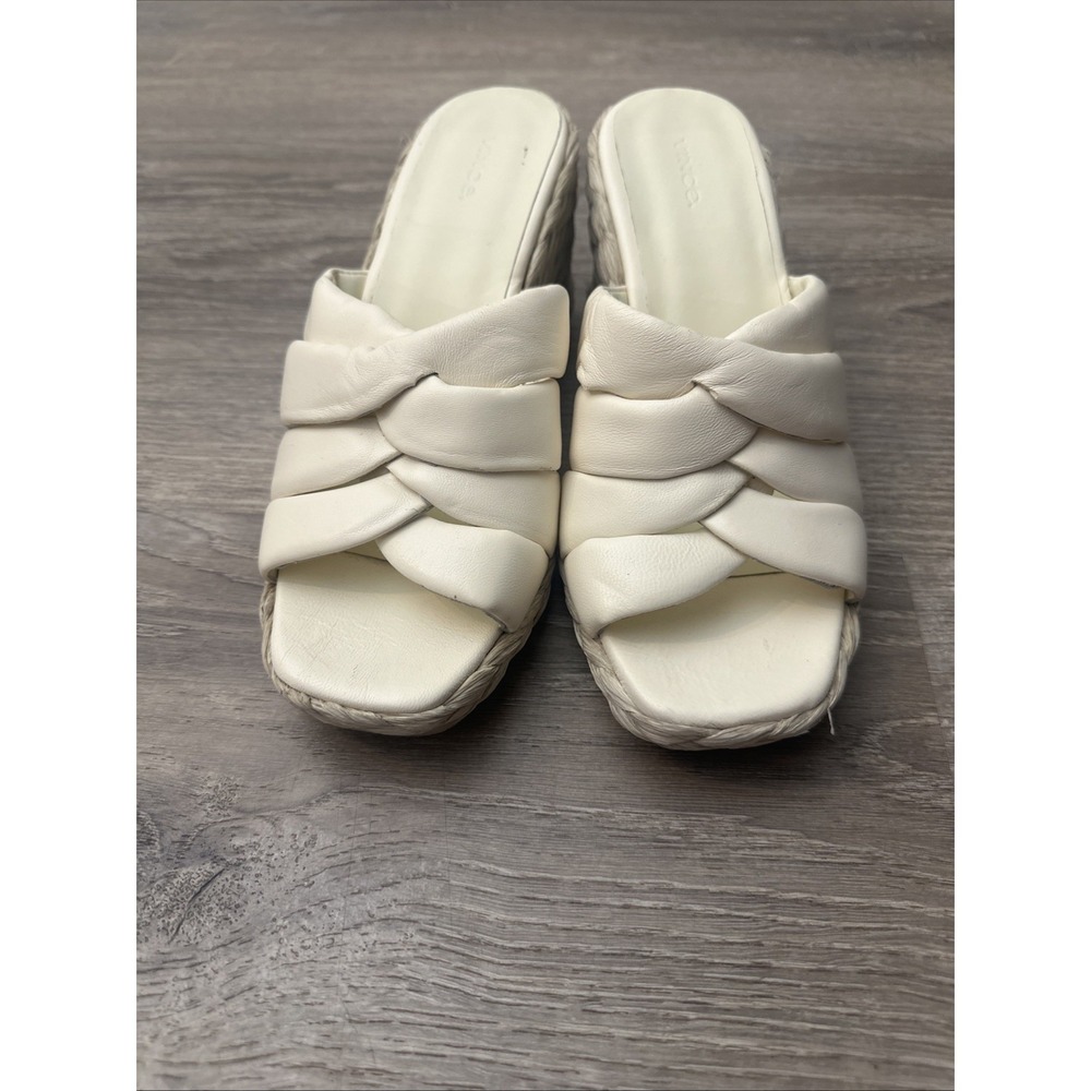 Vince Womens Gilian Sandals Espadrille Wedge Heel Slides White Leather 9.5m View 2